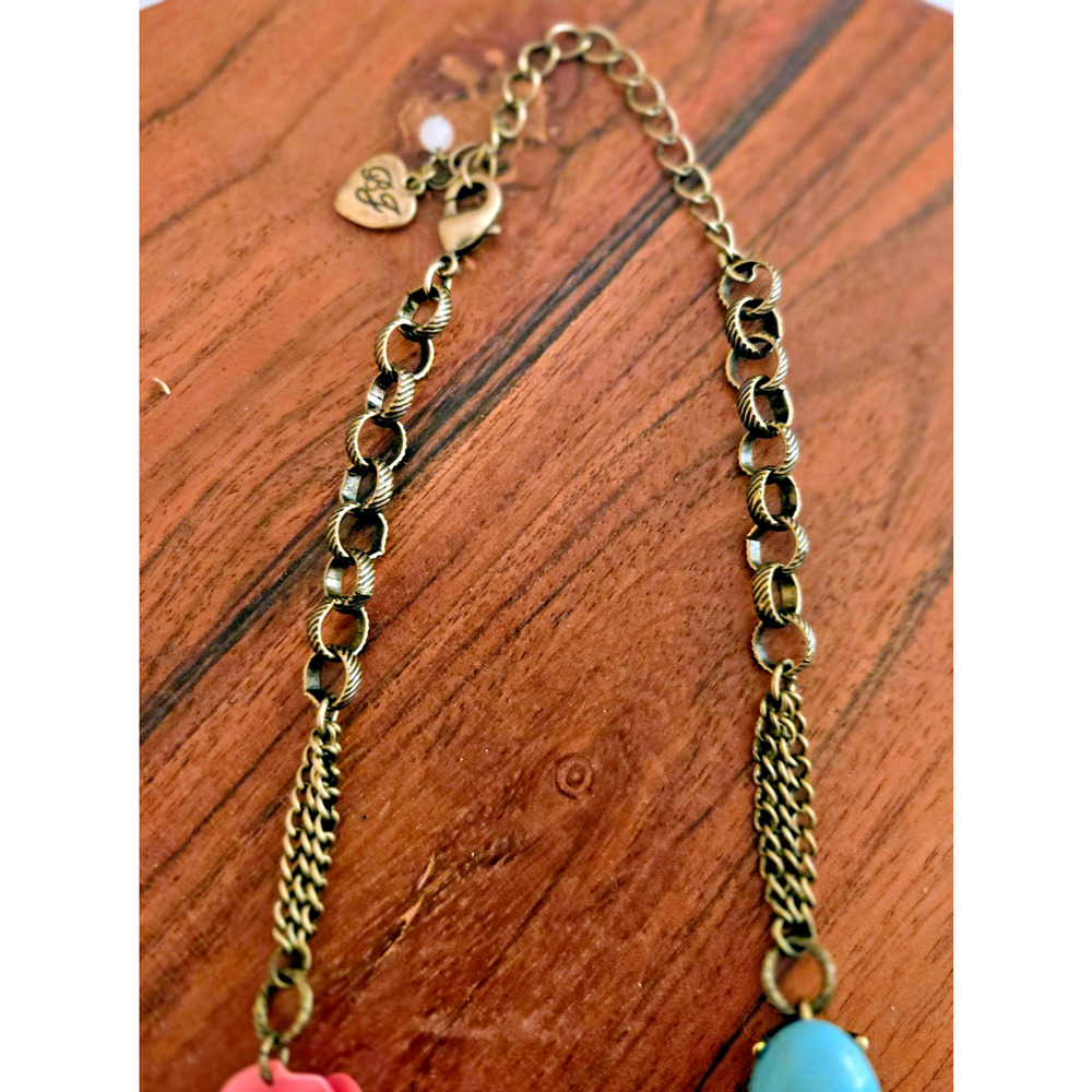 Vintage Betsey Johnson owl necklace with pearls crystals rose Bronze signed - Picture 5 of 13